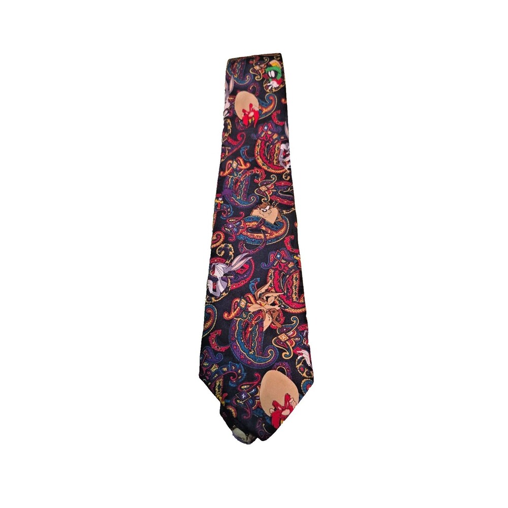 Vtg 1994 Looney Tunes Mania Bugs Taz Tweety Sylvester Marvin Paisley Pattern Tie